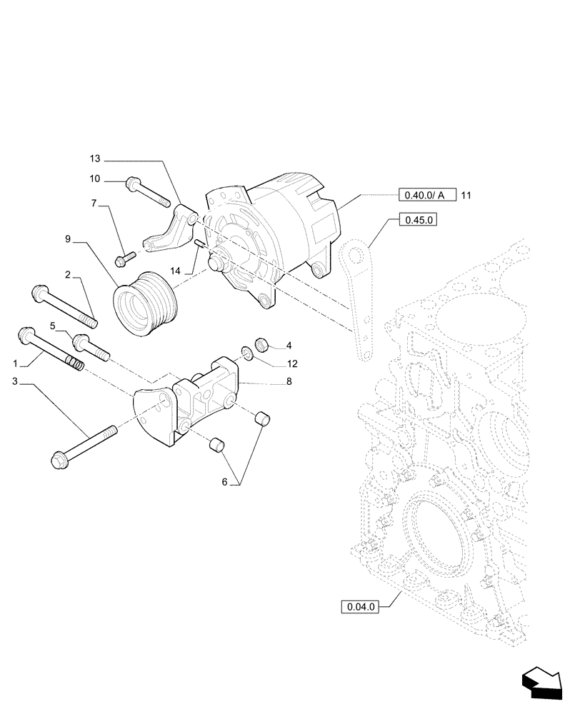 Схема запчастей Case F2CE9684P E033 - (0.40.0) - ALTERNATOR MOUNTING 