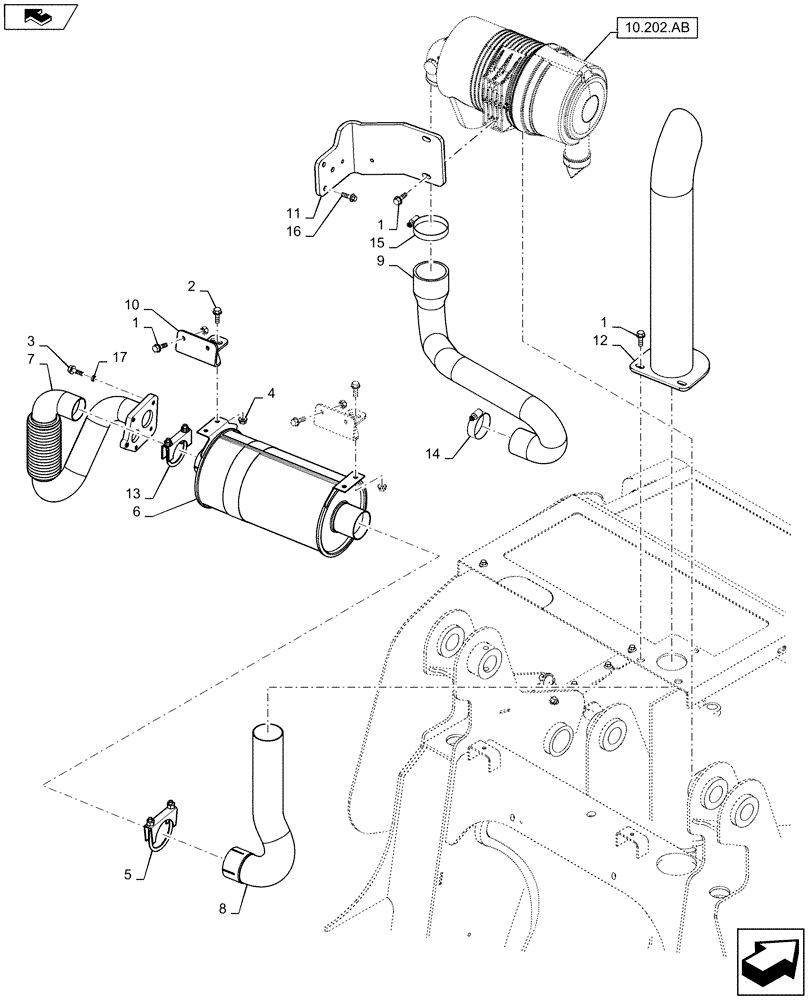 Схема запчастей Case SV185 - (10.254.AI) - EXHAUST SYSTEM W/ MUFFLER (10) - ENGINE