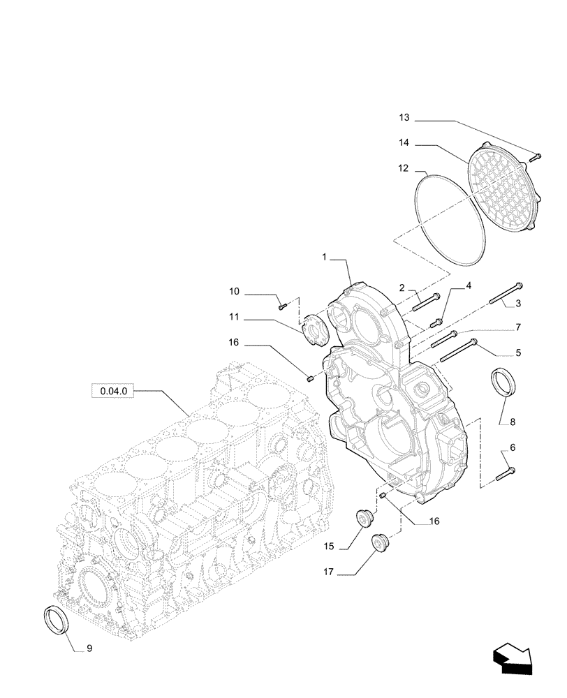 Схема запчастей Case F2CE9684P E033 - (0.04.3) - FLYWHEEL CASE 