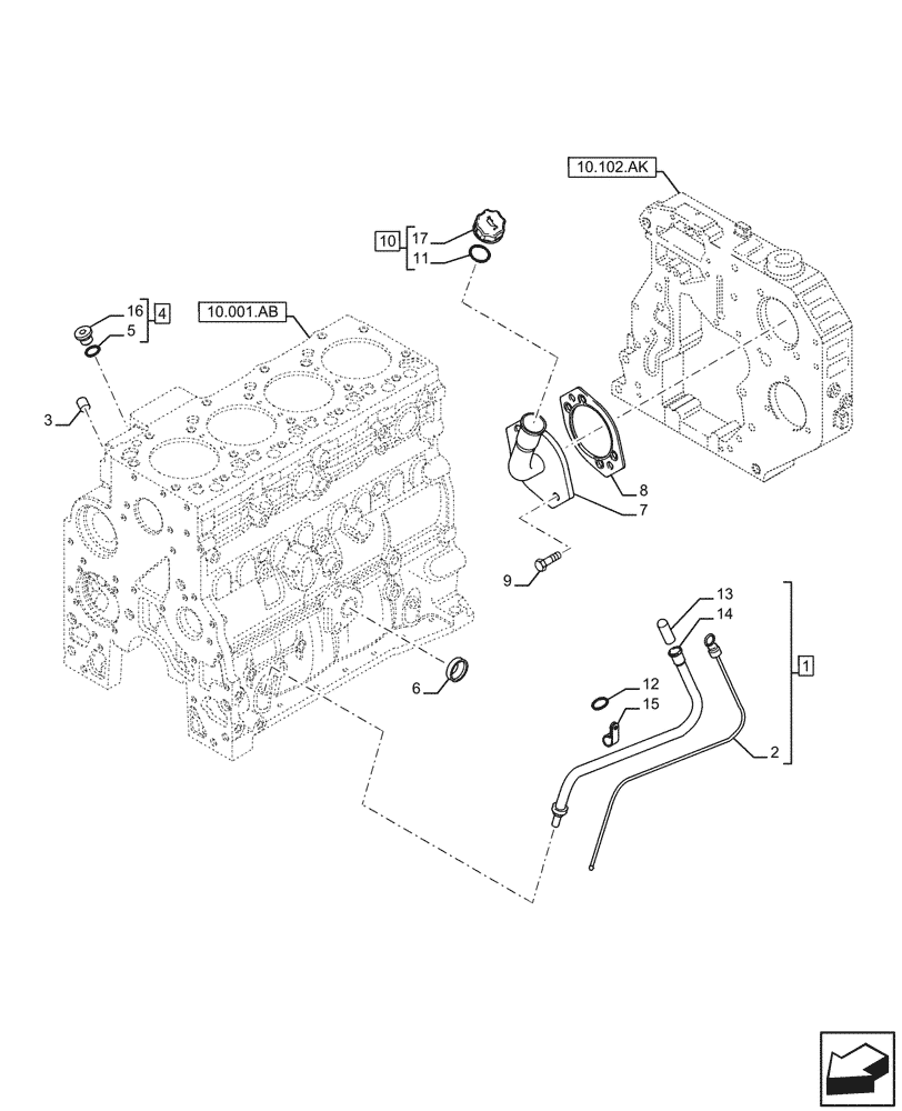 Схема запчастей Case F4HFE413P A008 - (10.304.AJ) - ENGINE OIL, DIPSTICK (10) - ENGINE