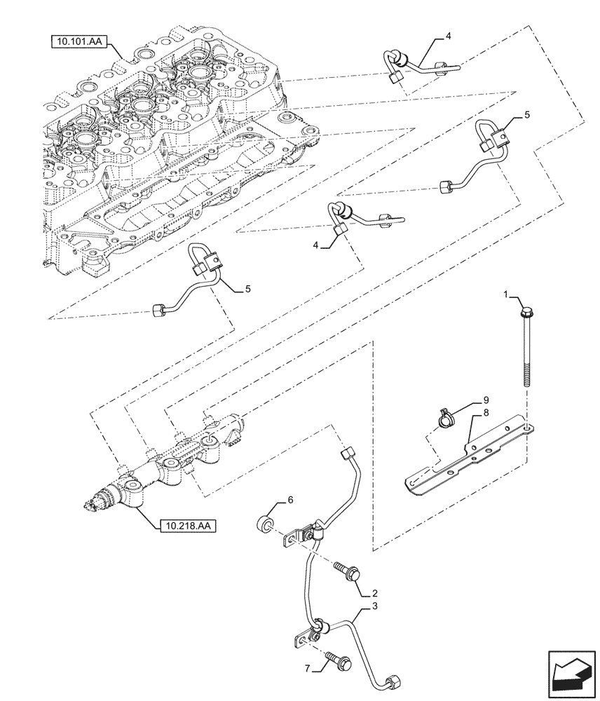 Схема запчастей Case F4HFE413P A008 - (10.218.AI[01]) - FUEL LINE, PIPE (10) - ENGINE