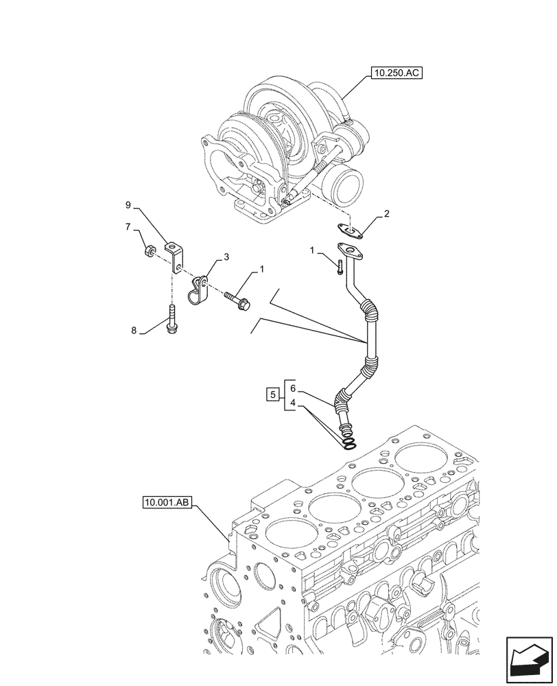 Схема запчастей Case F4HFE413P A001 - (10.250.AE) - TURBOCHARGER, RETURN LINE (10) - ENGINE