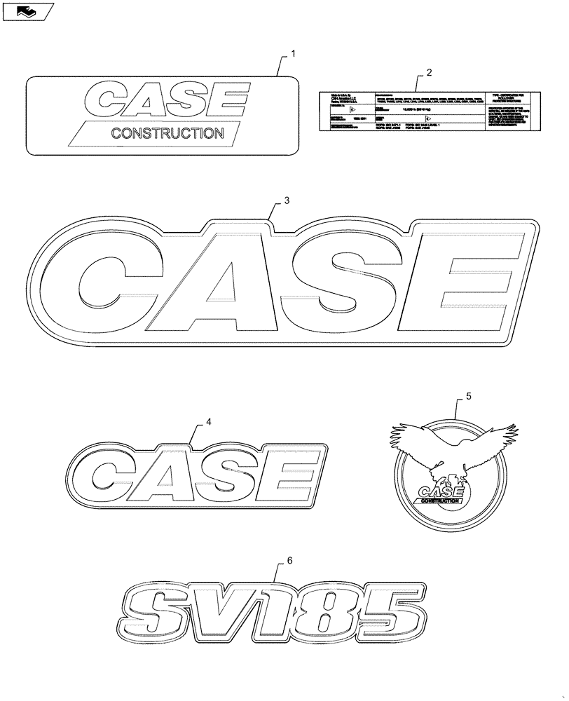 Схема запчастей Case SV185 - (90.108.AB) - MODEL DESIGNATION DECALS (90) - PLATFORM, CAB, BODYWORK AND DECALS