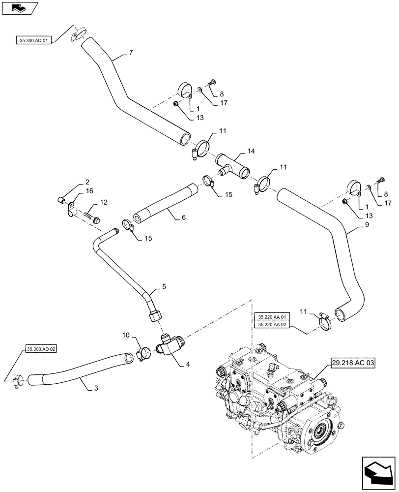 Схема запчастей Case SR160 - (29.204.AB[04]) - HYDROSTATIC PUMP, SUPPLY LINES, E-H CONTROLS (29) - HYDROSTATIC DRIVE