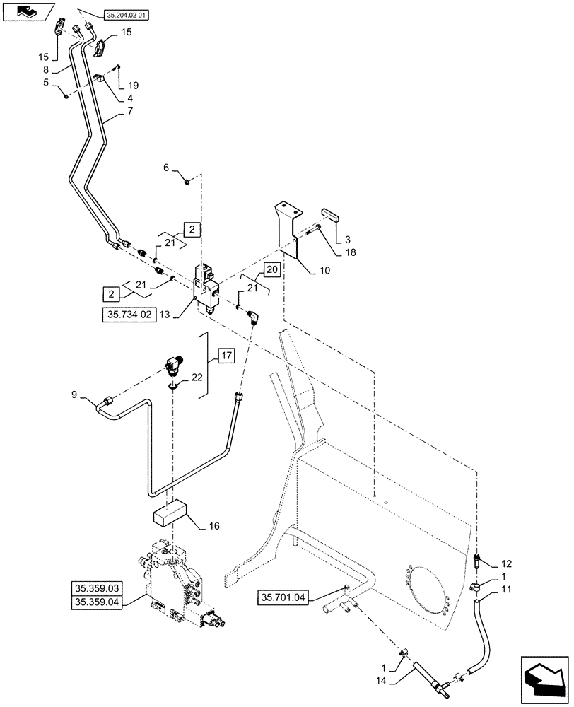 Схема запчастей Case SR150 - (35.734.AH[03]) - HYDRAULIC COUPLER CHASSIS PLUMBING SR130, SR150 (35) - HYDRAULIC SYSTEMS