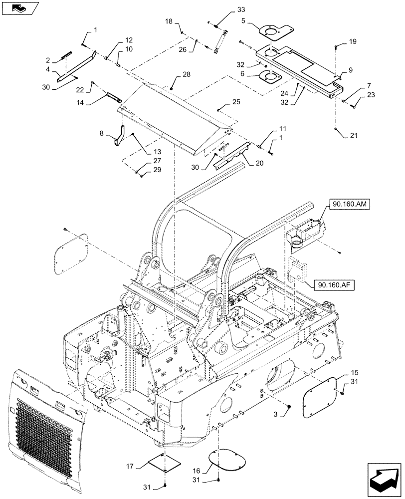 Схема запчастей Case SR175 - (90.100.BI[01]) - REAR HOOD AND CHASSIS ACCESS COVERS (90) - PLATFORM, CAB, BODYWORK AND DECALS