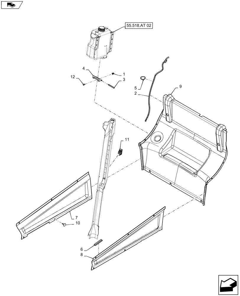 Схема запчастей Case SR150 - (55.518.AT[03]) - REAR WINDSHIELD WASH RESERVOIR (55) - ELECTRICAL SYSTEMS