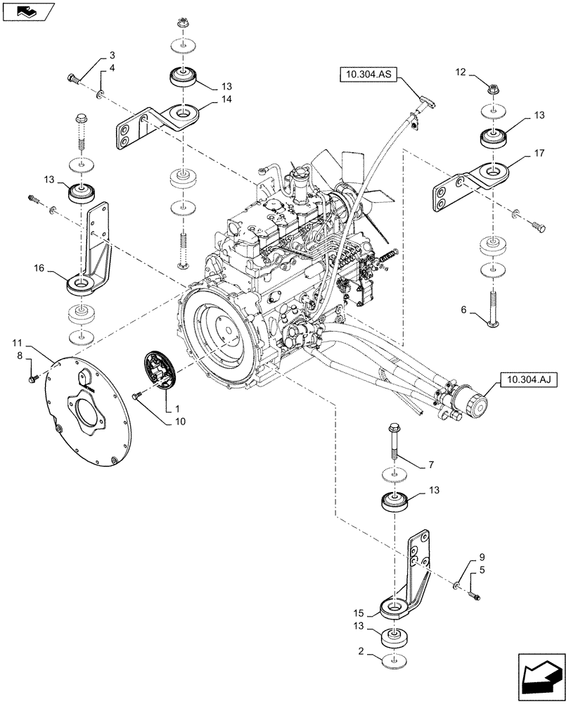 Схема запчастей Case SR150 - (10.001.AK) - ENGINE MOUNT (10) - ENGINE