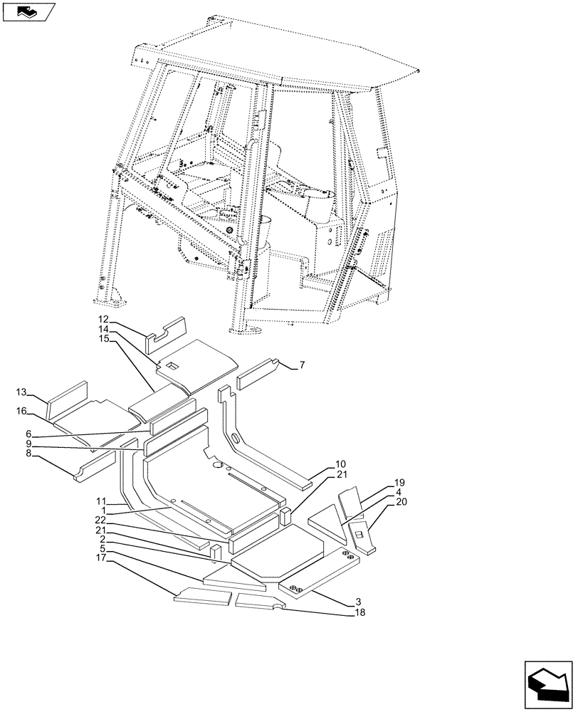 Схема запчастей Case 750M WT/LGP - (90.160.CK[01]) - SOUNDPROOFING, FLOOR (90) - PLATFORM, CAB, BODYWORK AND DECALS