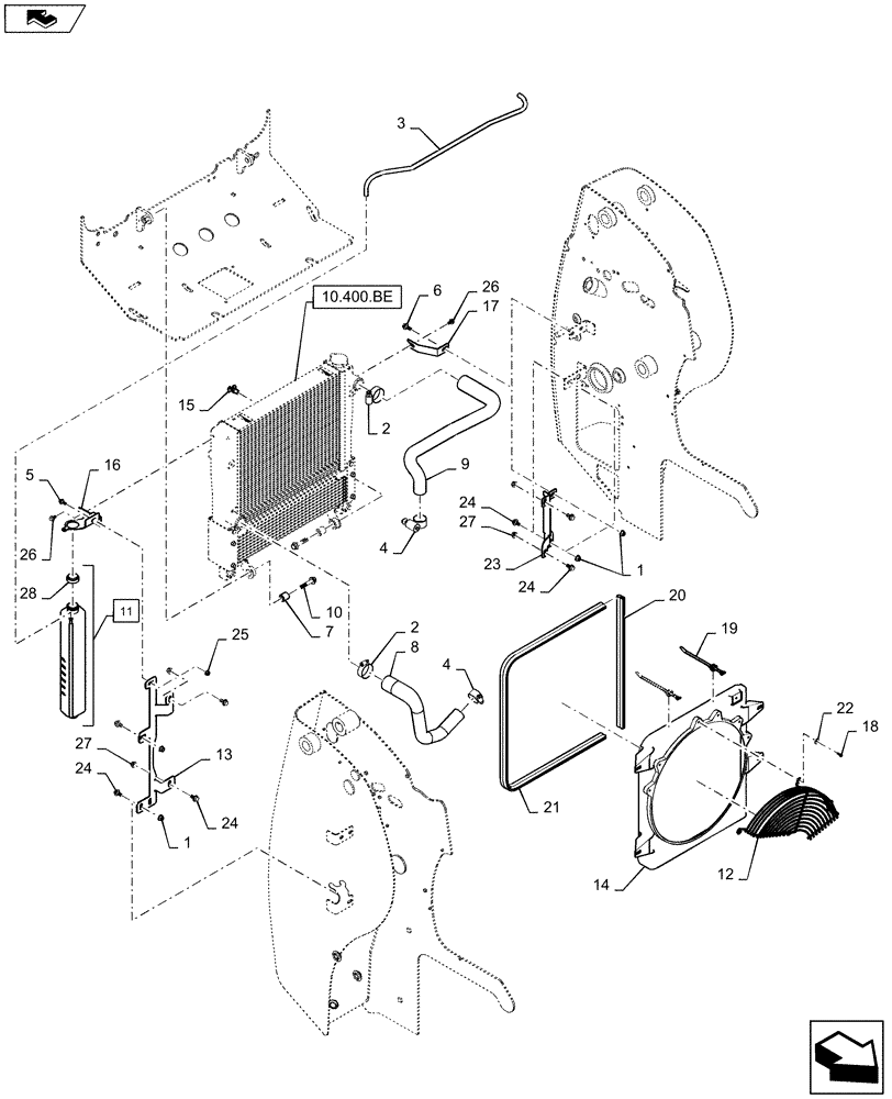 Схема запчастей Case SR160 - (10.400.BF[02]) - FAN SHROUD AND ASSOCIATED PARTS (10) - ENGINE