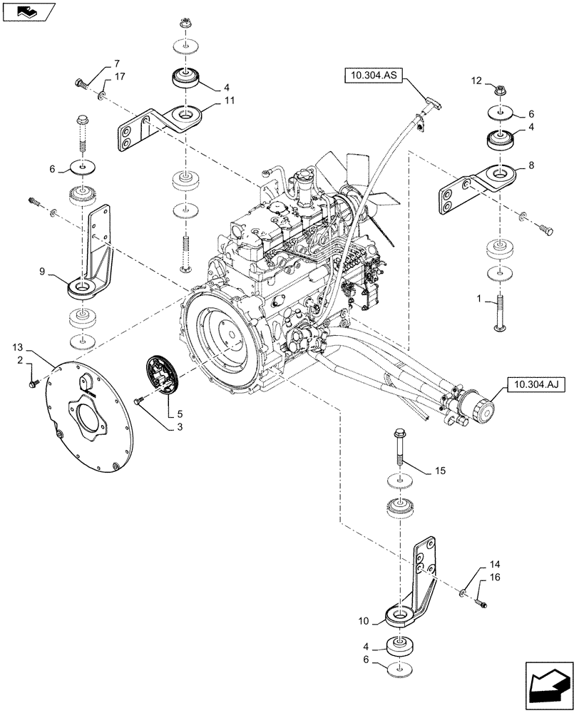 Схема запчастей Case SR130 - (10.001.AK) - ENGINE MOUNT (10) - ENGINE