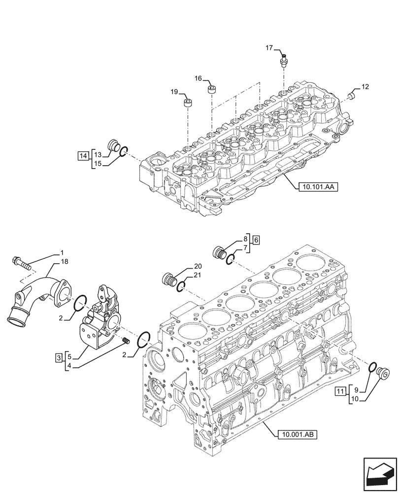 Схема запчастей Case F4HFE613F B004 - (10.400.AE) - ENGINE, COOLING SYSTEM LINE (10) - ENGINE