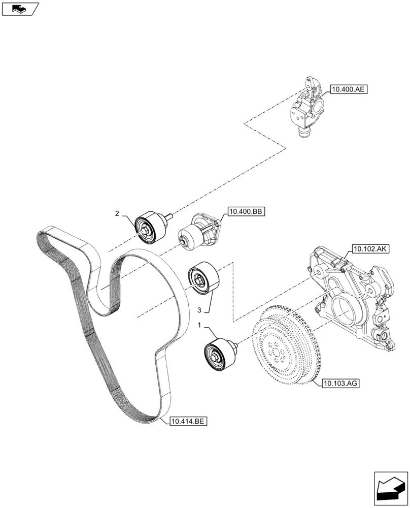 Схема запчастей Case F4HFE613F B002 - (10.414.AE) - BELT TENSIONER, WATER PUMP (10) - ENGINE