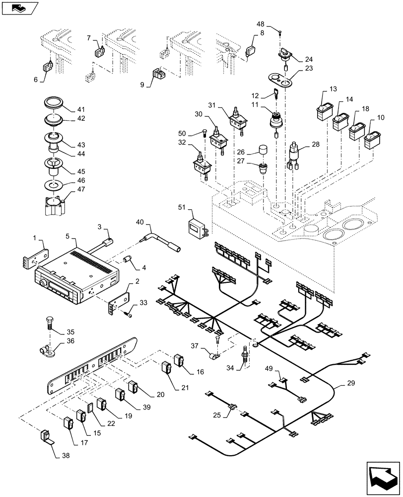 Схема запчастей Case 1221F - (55.640.BE[03]) - CABLE, ELECTRIC PANEL (55) - ELECTRICAL SYSTEMS