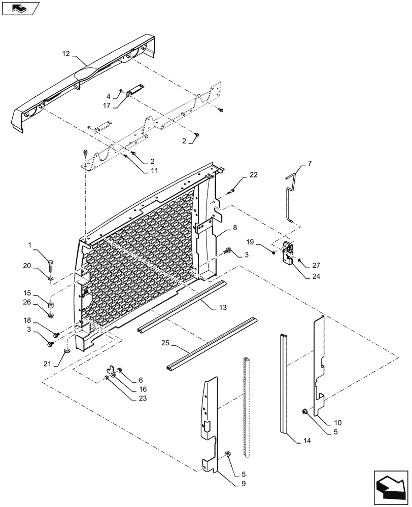 Схема запчастей Case SR210 - (90.100.BE) - REAR DOOR (90) - PLATFORM, CAB, BODYWORK AND DECALS