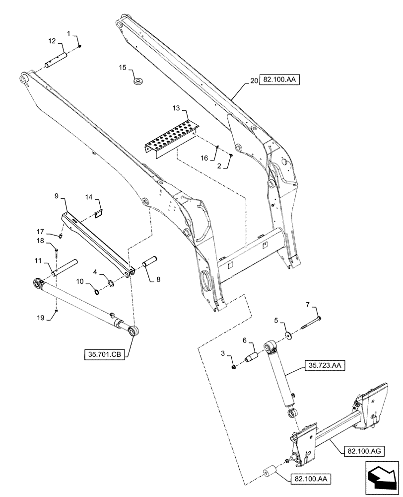 Схема запчастей Case SR200 - (82.100.AF) - LOADER ARM (82) - FRONT LOADER & BUCKET