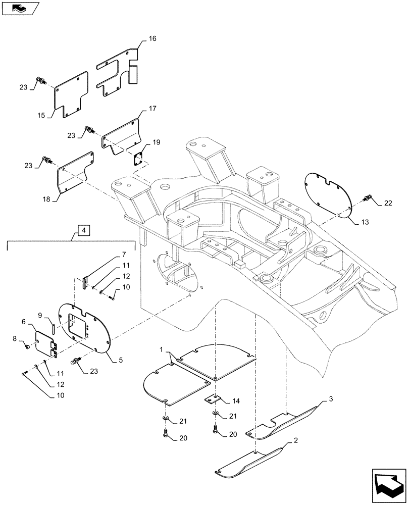 Схема запчастей Case 1221F - (90.119.AB) - UNDERCARRIAGE, GUARD (90) - PLATFORM, CAB, BODYWORK AND DECALS