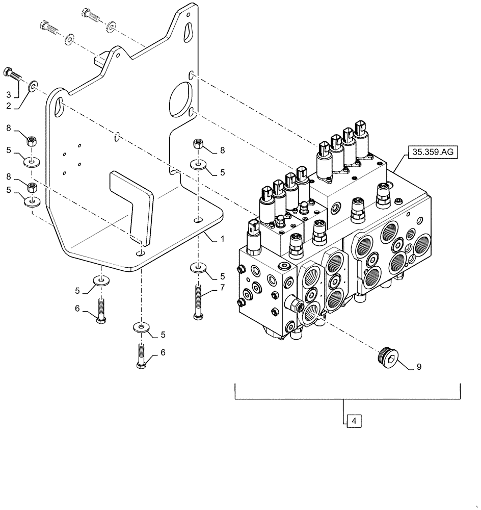 Схема запчастей Case 1650M WT/LGP - (35.102.AE [01]) - CONTROL VALVE ASSY, 4 SP W/PLUGS (35) - HYDRAULIC SYSTEMS