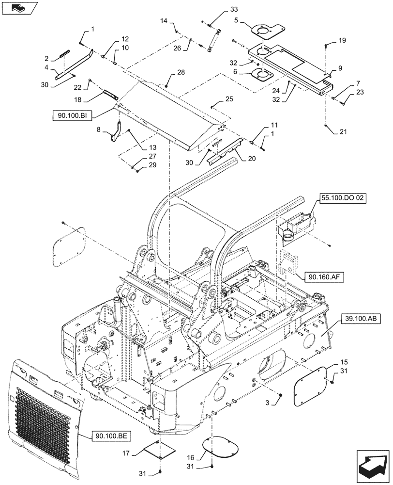 Схема запчастей Case SR210 - (90.100.AG[01]) - HOODS & COVERS (5-JAN-2015 & PRIOR) (90) - PLATFORM, CAB, BODYWORK AND DECALS