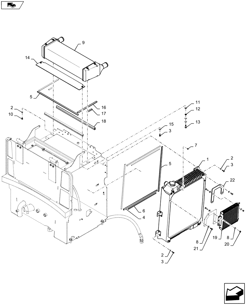 Схема запчастей Case 521F - (10.408.01) - RADIATOR, CHARGE AIR COOLER INSTALLATION (10) - ENGINE