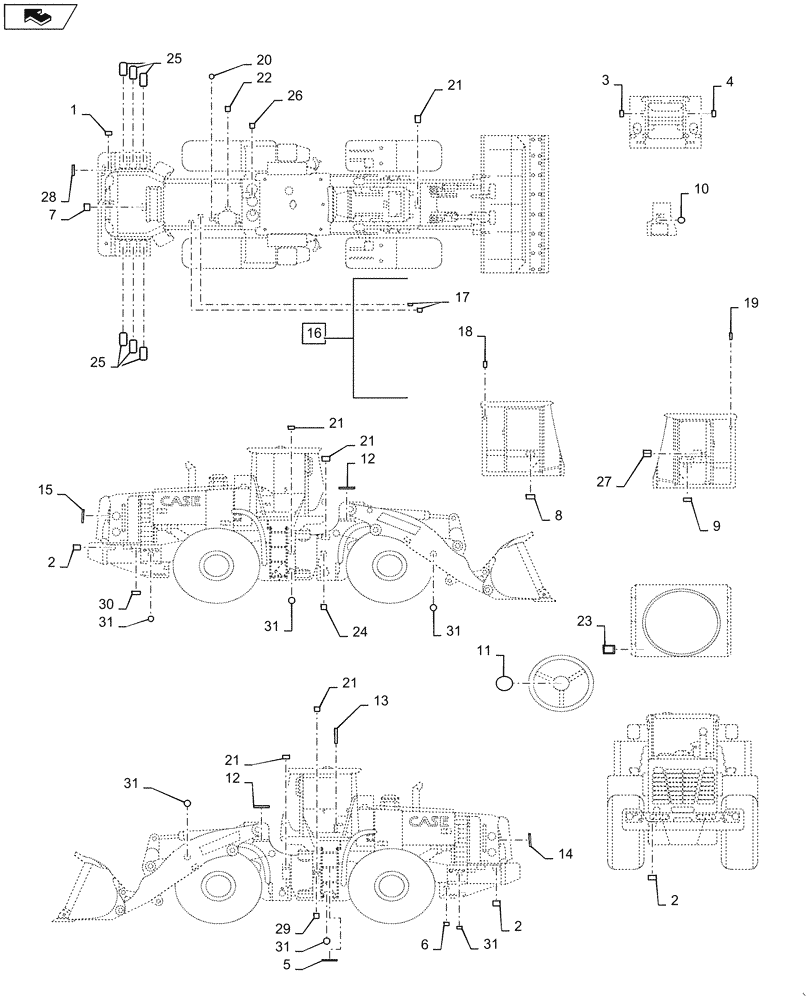 Схема запчастей Case 1221F - (90.108.AC[06]) - DECALS, ENGLISH (90) - PLATFORM, CAB, BODYWORK AND DECALS