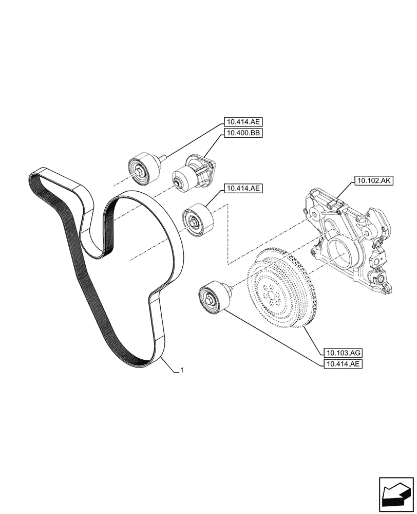 Схема запчастей Case F4HFE613F B004 - (10.414.BE) - BELT (10) - ENGINE