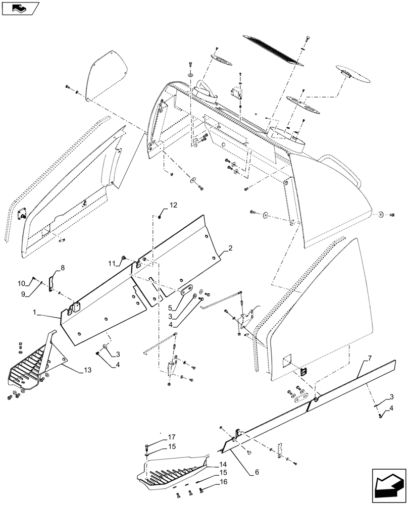 Схема запчастей Case 1650M XLT BD - (90.105.020) - REAR COVER (90) - PLATFORM, CAB, BODYWORK AND DECALS