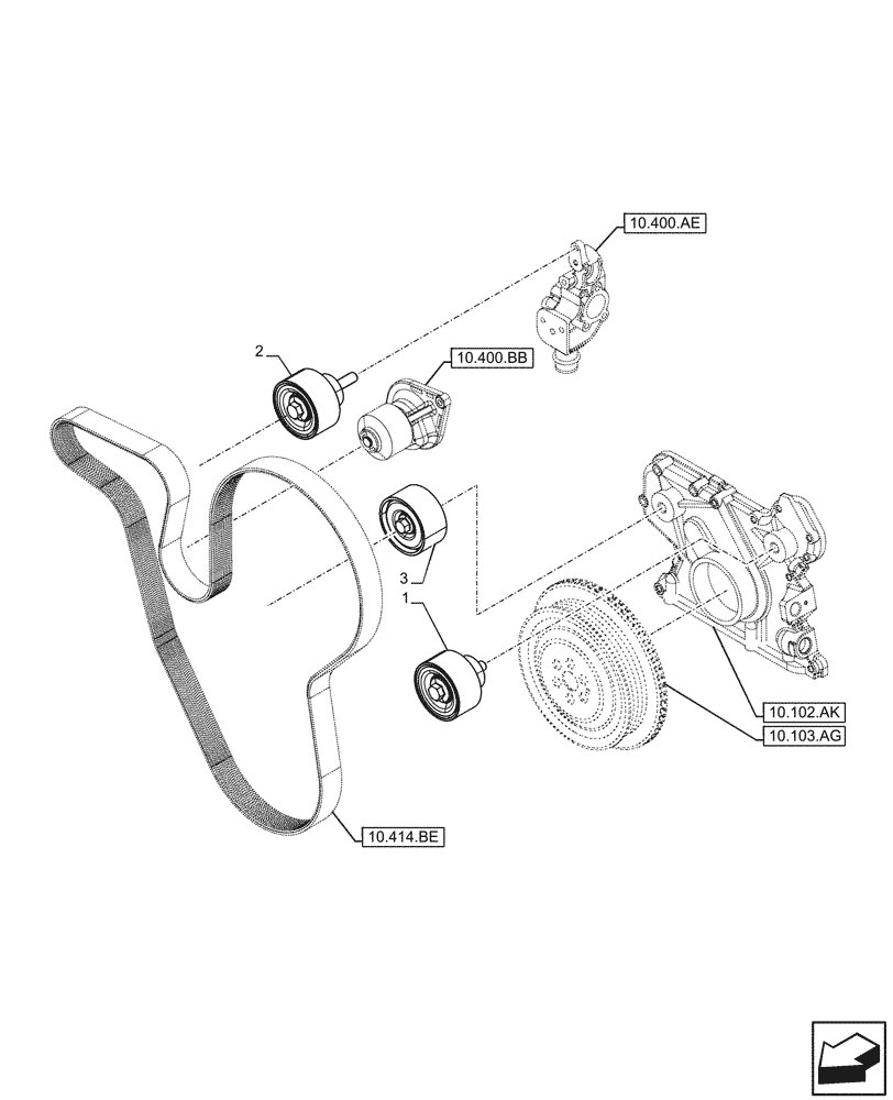 Схема запчастей Case F4HFE613F B004 - (10.414.AE) - BELT TENSIONER, WATER PUMP (10) - ENGINE