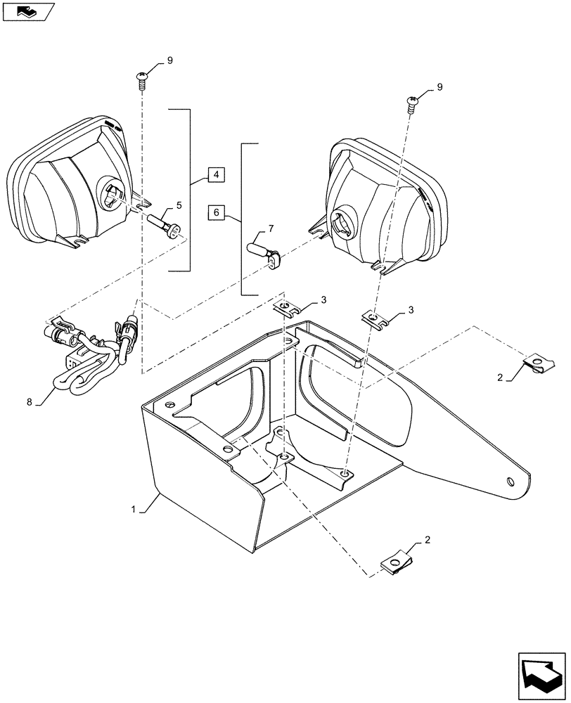 Схема запчастей Case SR210 - (55.404.AL[03]) - HEAVY DUTY, LIGHT ASSY, 90 DEGREE, RH (55) - ELECTRICAL SYSTEMS