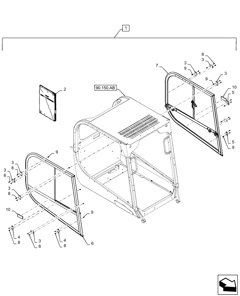 Схема запчастей Case TR270 - (88.100.90[10]) - DIA KIT, CAB SIDE WINDOWS (88) - ACCESSORIES