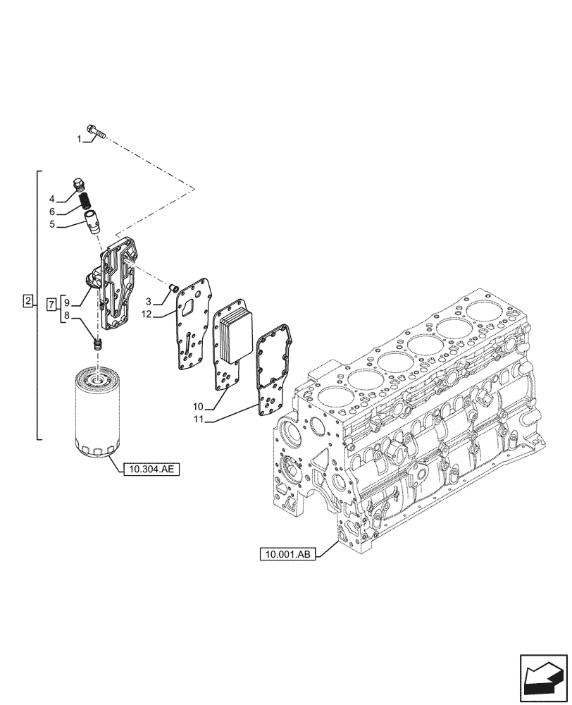 Схема запчастей Case F4HFE613F B004 - (10.408.AO) - ENGINE OIL, COOLER (10) - ENGINE