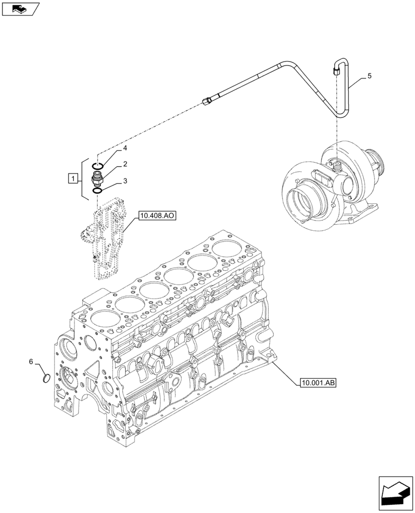 Схема запчастей Case F4HFE613F B002 - (10.250.AD) - TURBOCHARGER LUBE LINE (10) - ENGINE