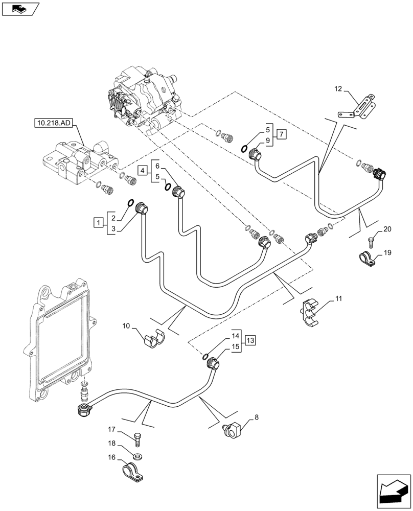 Схема запчастей Case F4HFE613F B002 - (10.210.AF) - FUEL LINE (10) - ENGINE