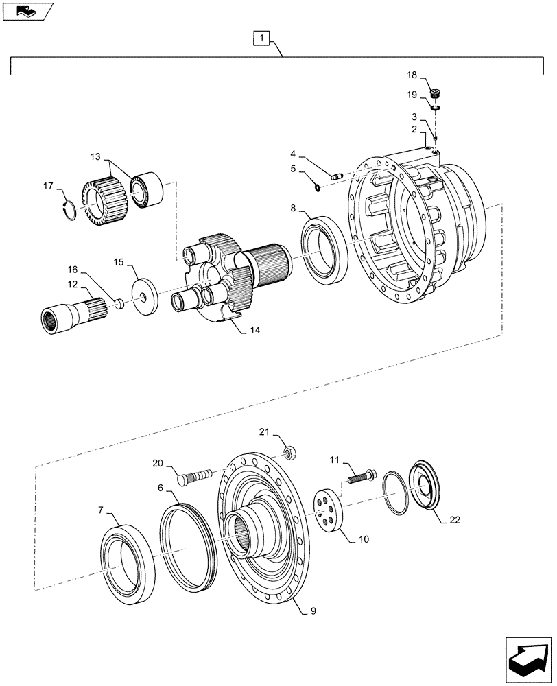 Схема запчастей Case 1221F - (21.155.BA[01]) - OUTPUT SHAFT, DUAL SPEED (21) - TRANSMISSION