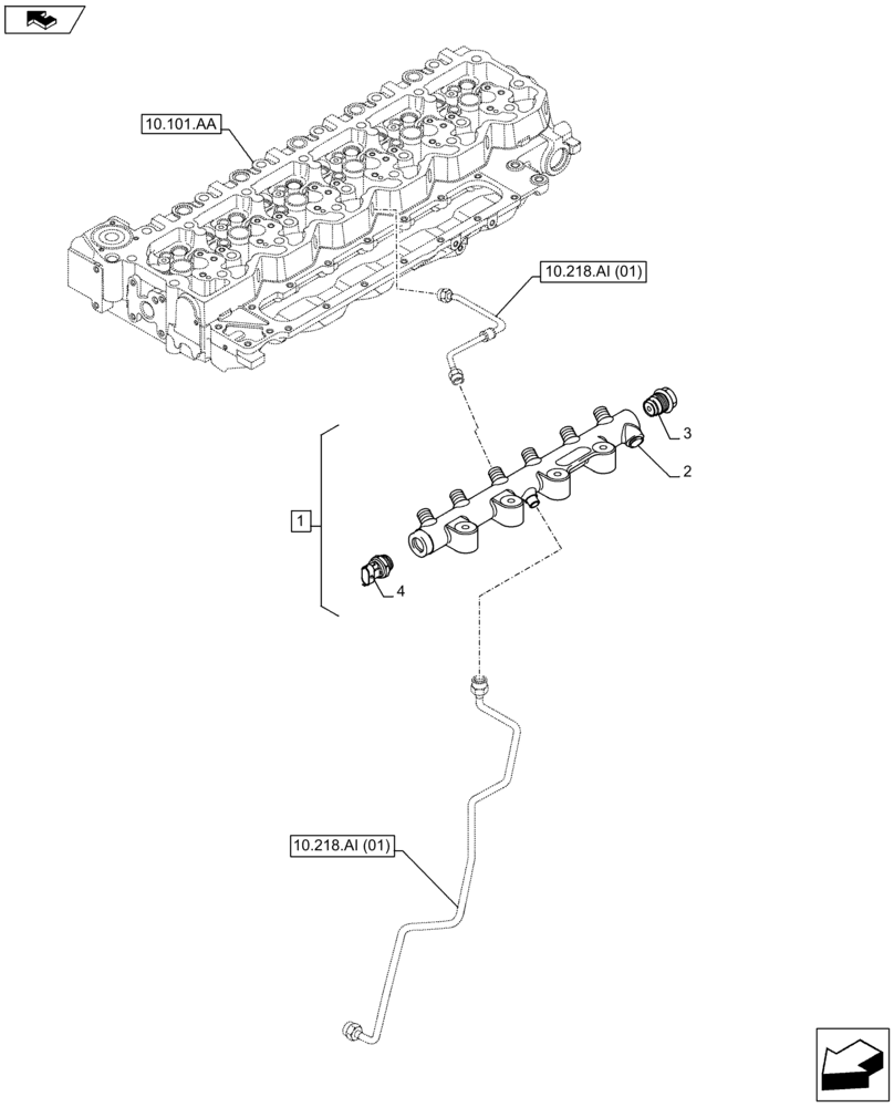 Схема запчастей Case F4HFE613F B002 - (10.218.AA) - FUEL SYSTEM INJECTOR, LINE (10) - ENGINE