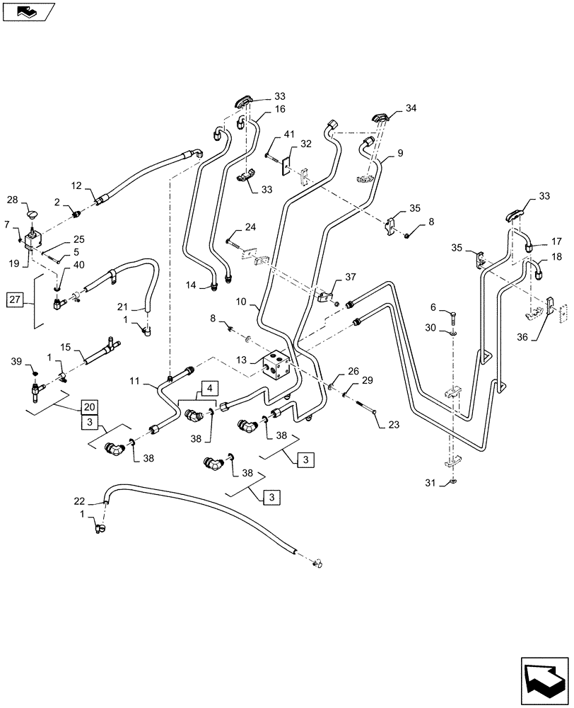 Схема запчастей Case SR250 - (35.701.02[01]) - LOADER VALVE PLUMBING (SR250,TR320) AFTER JULY 31, 2013 (35) - HYDRAULIC SYSTEMS