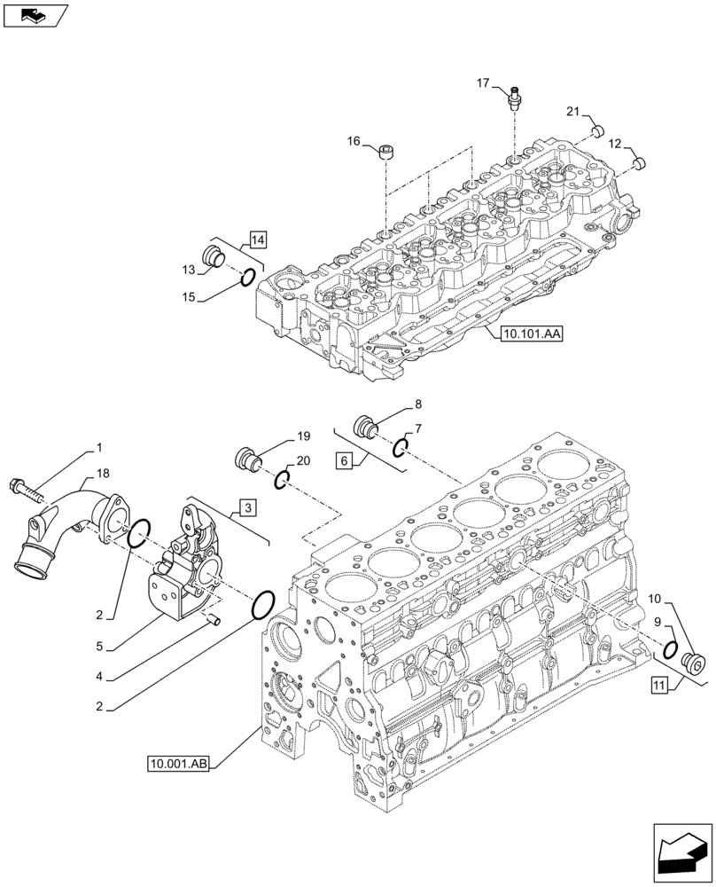 Схема запчастей Case F4HFE613S B003 - (10.400.AE) - COOLING SYSTEM LINE (10) - ENGINE