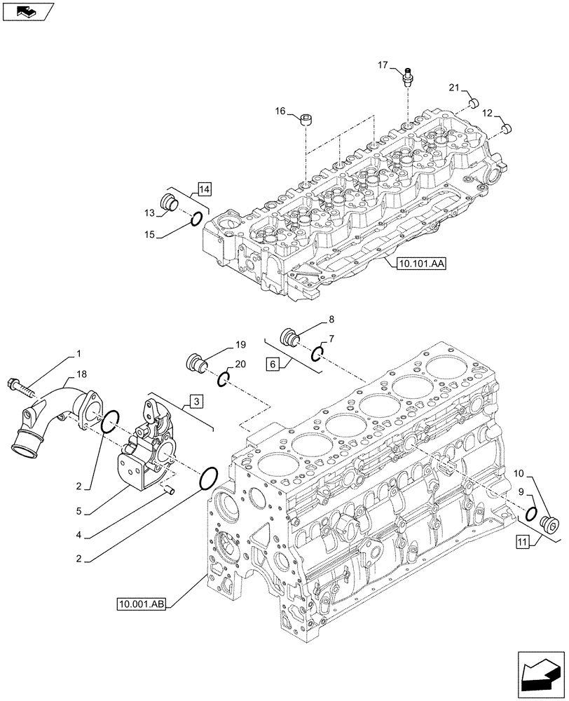 Схема запчастей Case F4HFE613R B006 - (10.400.AE) - COOLING SYSTEM LINE (10) - ENGINE