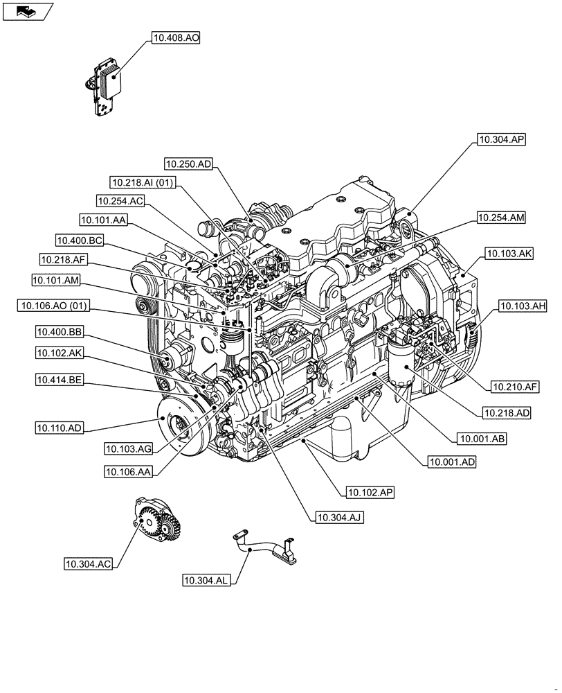 Схема запчастей Case F4HFE613S B004 - (00.000.10) - PICTORIAL INDEX, ENGINE (00) - GENERAL & PICTORIAL INDEX