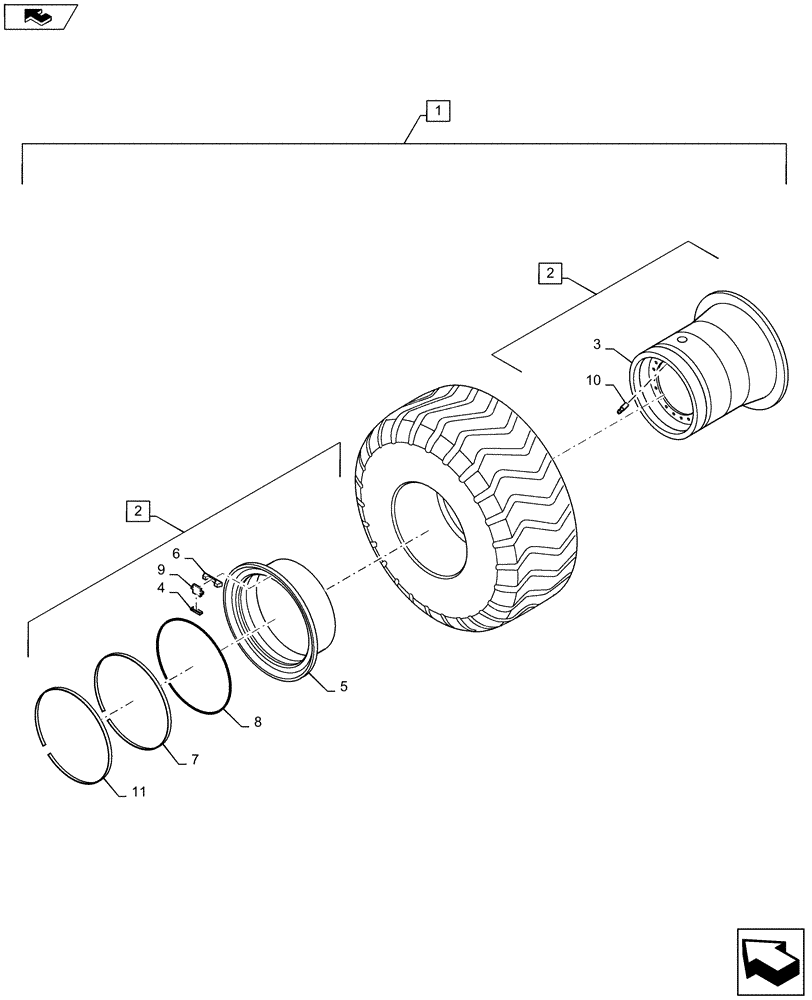 Схема запчастей Case 1221F - (27.500.AL) - WHEEL (27) - REAR AXLE SYSTEM