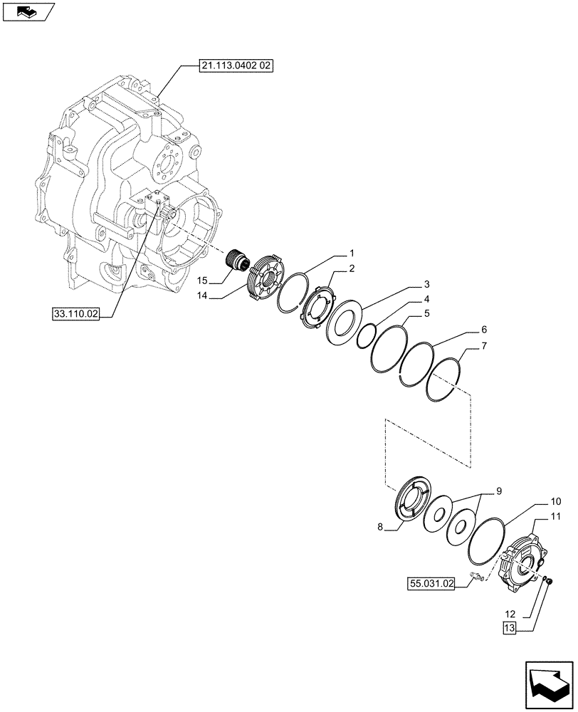 Схема запчастей Case 590SN - (33.110.11) - VAR - 423062 - POWERSHIFT 4WD, SPS - PARKING BRAKE (33) - BRAKES & CONTROLS