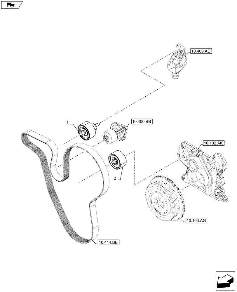 Схема запчастей Case F4HFE613S B004 - (10.414.AE) - BELT TENSIONER (10) - ENGINE