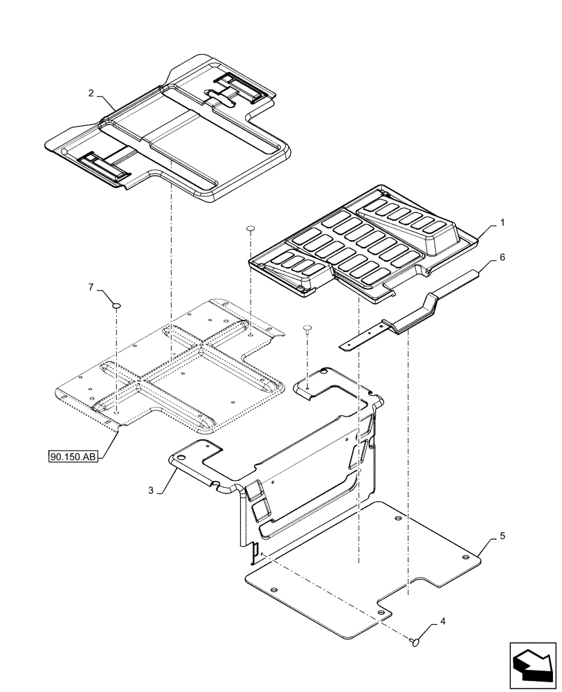 Схема запчастей Case SR210 - (90.160.AR[01]) - FLOOR MAT, MECHANICAL HAND CONTROL (90) - PLATFORM, CAB, BODYWORK AND DECALS