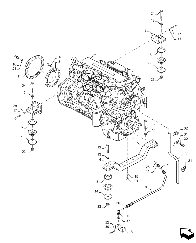 Схема запчастей Case 1221F - (10.001.AK) - ENGINE MOUNT (10) - ENGINE