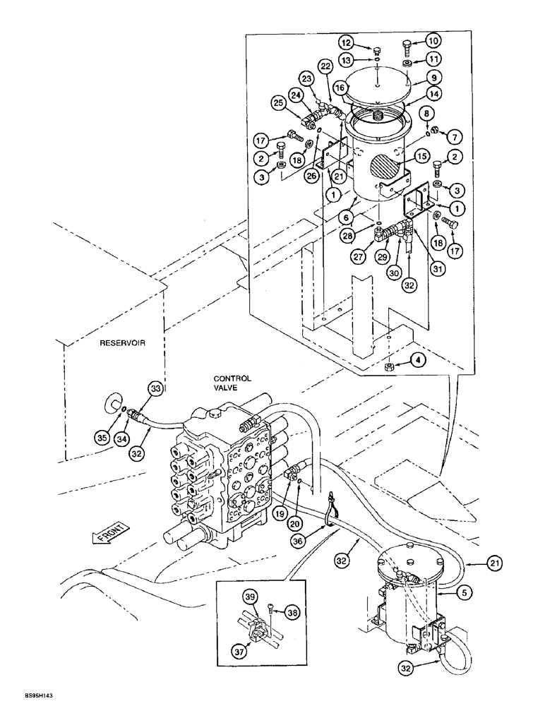 Схема запчастей Case 9060B - (8-022) - BYPASS OIL FILTER AND LINES (08) - HYDRAULICS