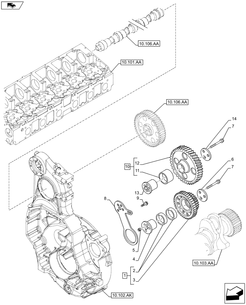 Схема запчастей Case F2CFE614A B001 - (10.106.AG) - GEAR, DRIVE (10) - ENGINE