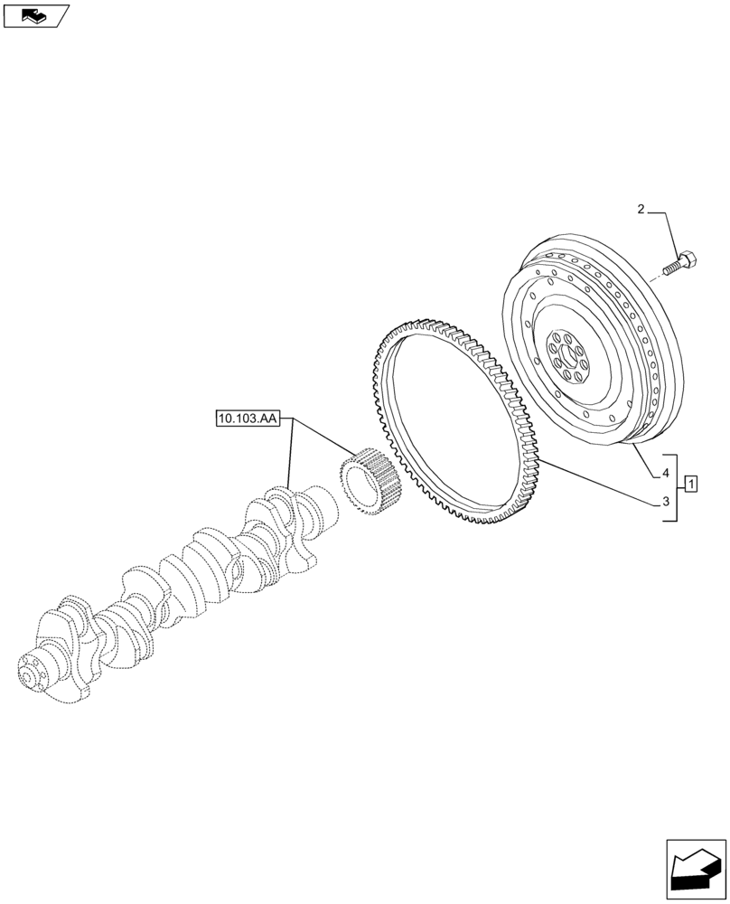 Схема запчастей Case F2CFE614A B001 - (10.103.AH) - ENGINE FLYWHEEL (10) - ENGINE