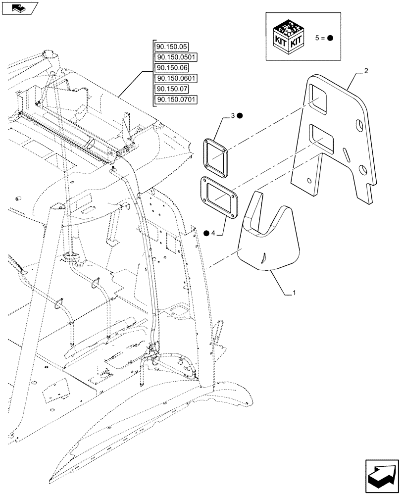 Схема запчастей Case 590SN - (90.105.01) - VAR - 747853, 747854, 747855 -BULKHEAD, FRONT (90) - PLATFORM, CAB, BODYWORK AND DECALS