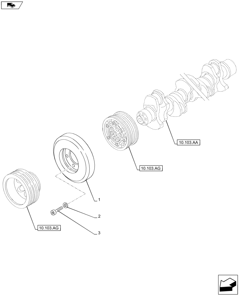 Схема запчастей Case F2CFE614A B001 - (10.110.AD) - CRANKSHAFT, DAMPER (10) - ENGINE