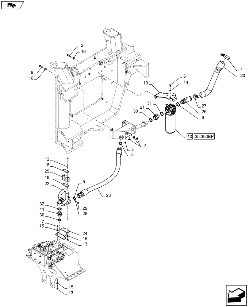 Схема запчастей Case 821F - (35.300.AJ) - RETURN LINE HYDRAULIC FILTER INSTALLATION (35) - HYDRAULIC SYSTEMS